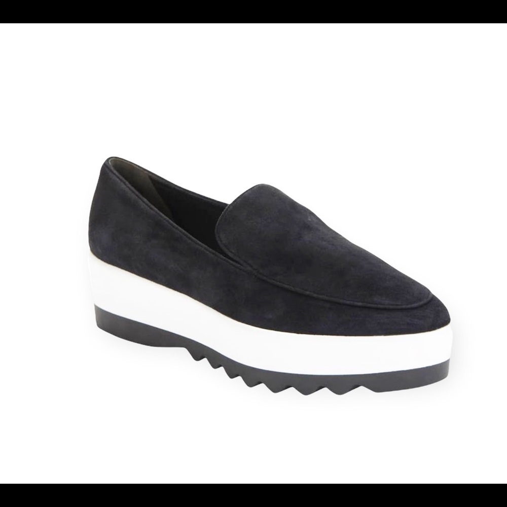 Donna Karan New York Black Suede Leather Platform Loafer Slip On Flat 5.5